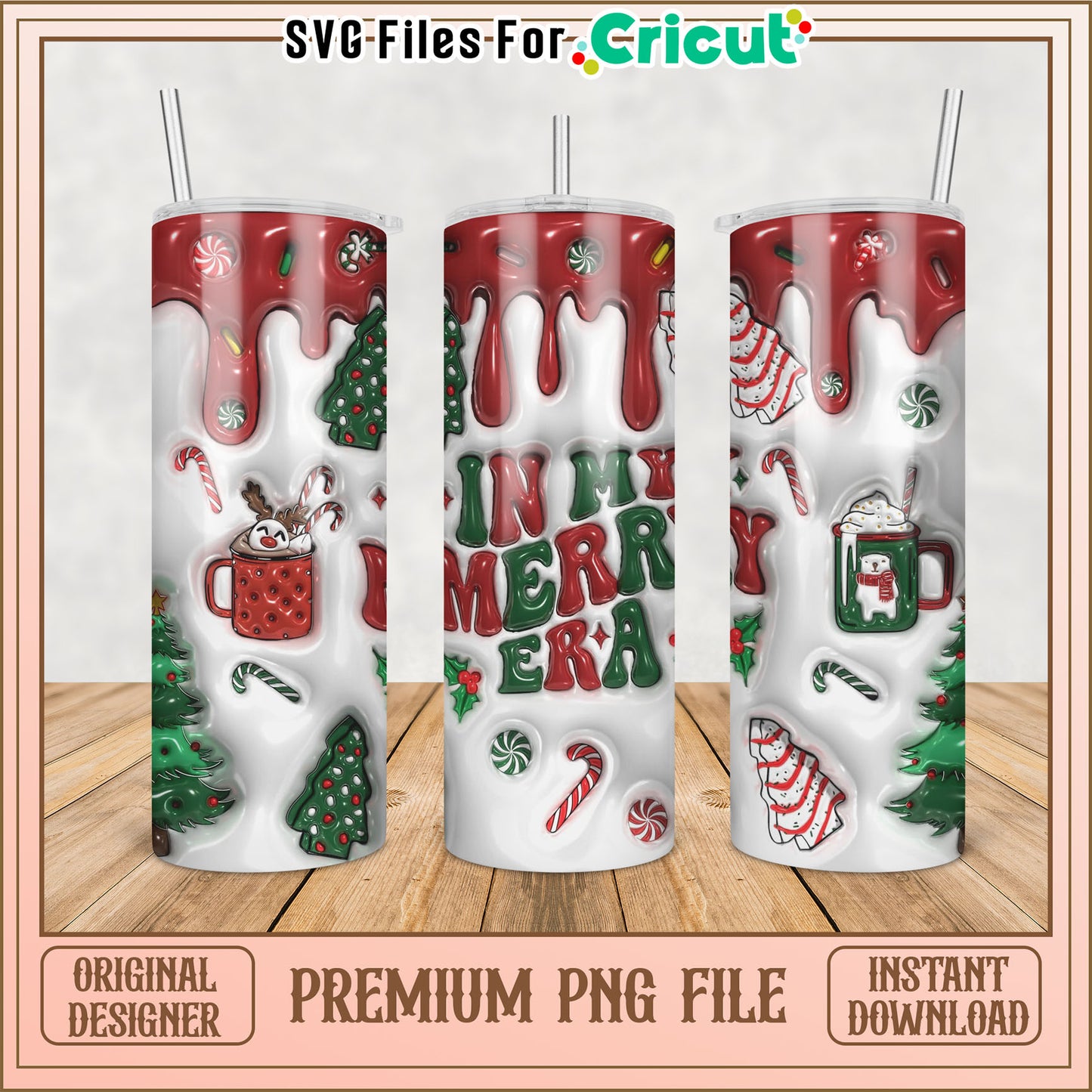 Festive Tumbler Design PNG for Cricut Holiday Projects Download