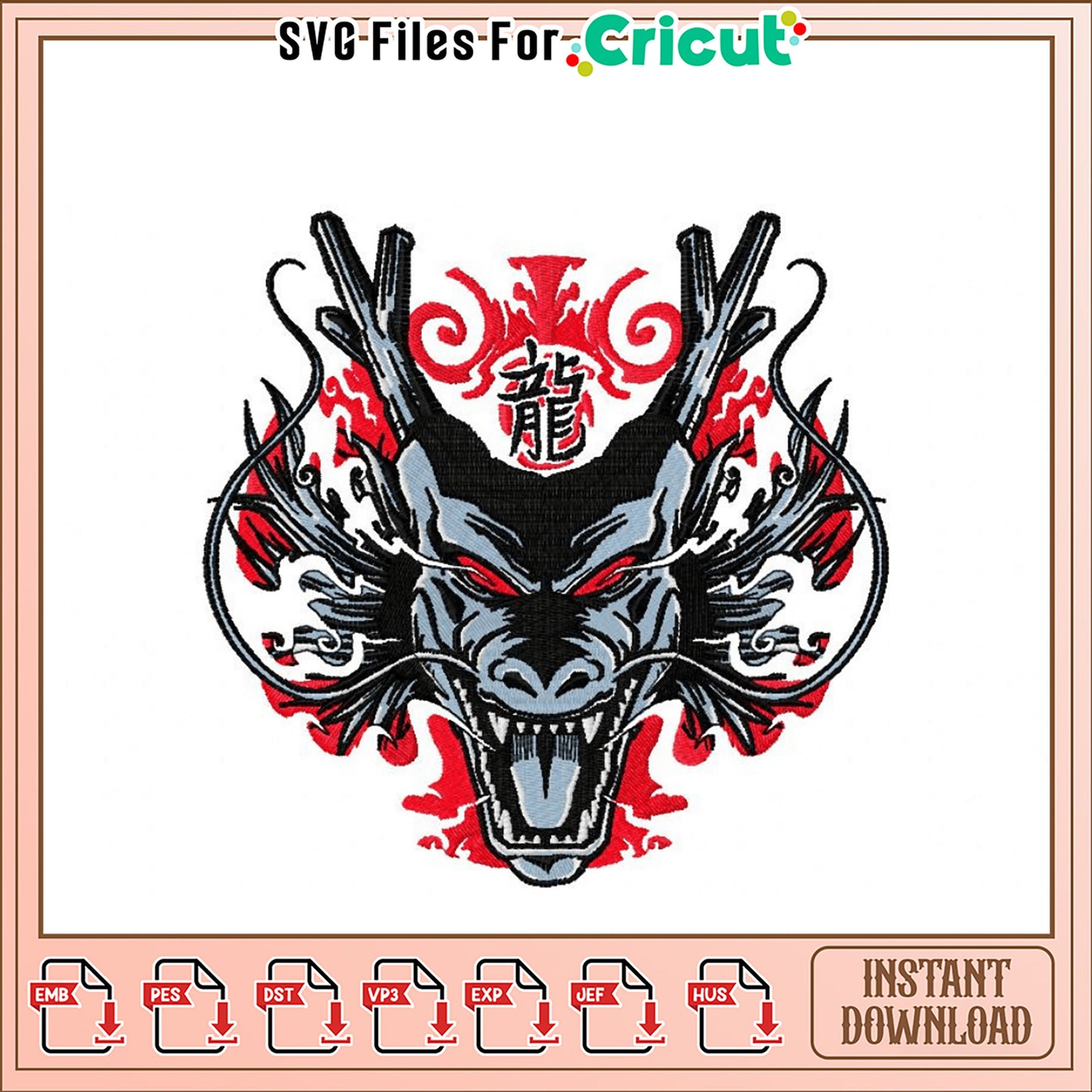 Fierce Dragon Embroidery Design Instant Download