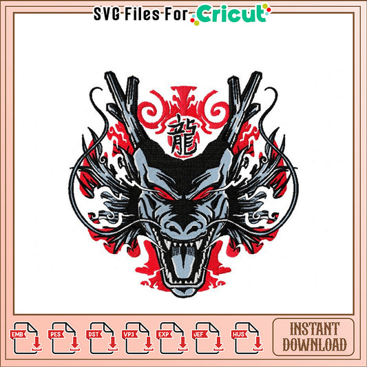 Fierce Dragon Embroidery Design Instant Download