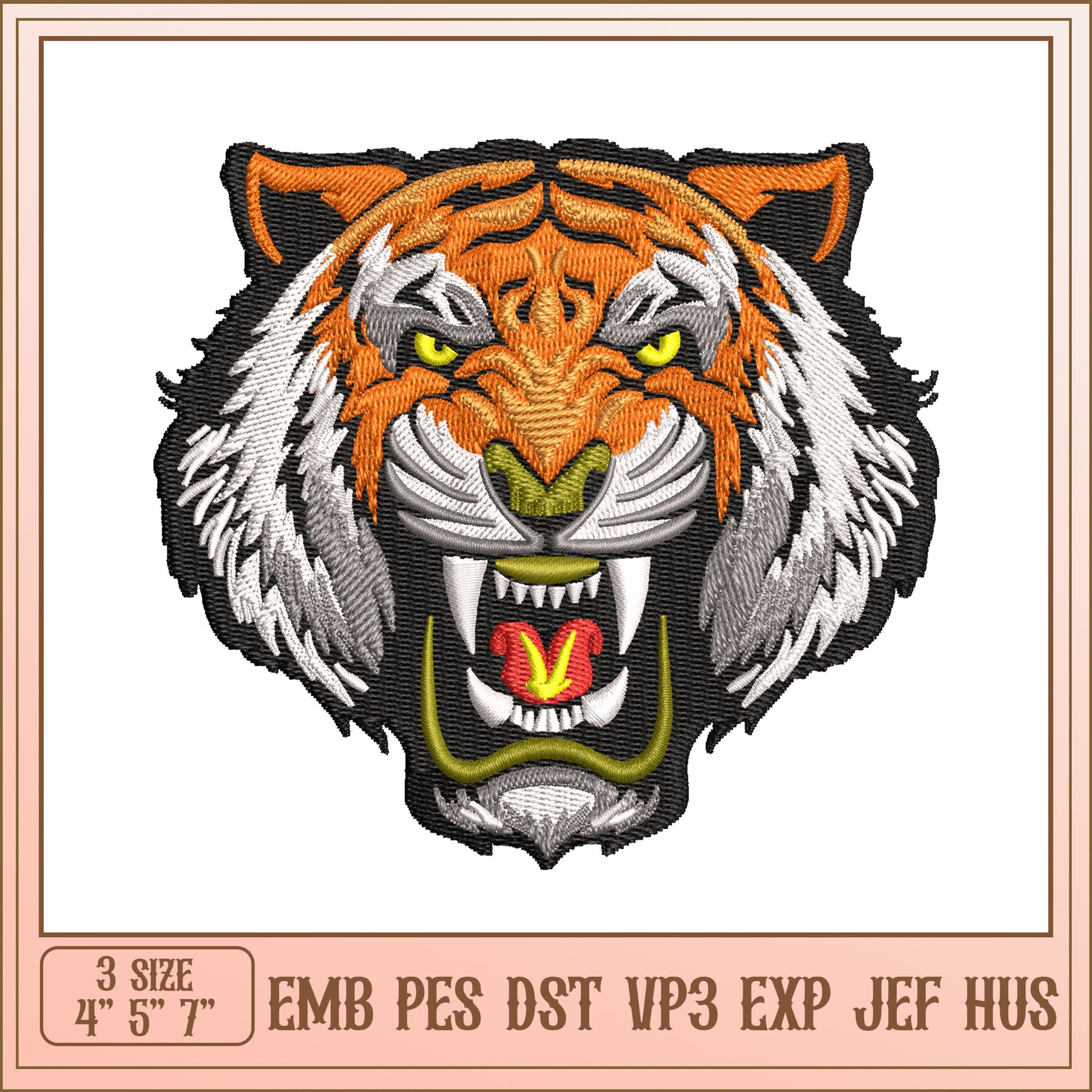 Fierce Tiger Head Embroidery Design for All Machines Sizes 4 5 7