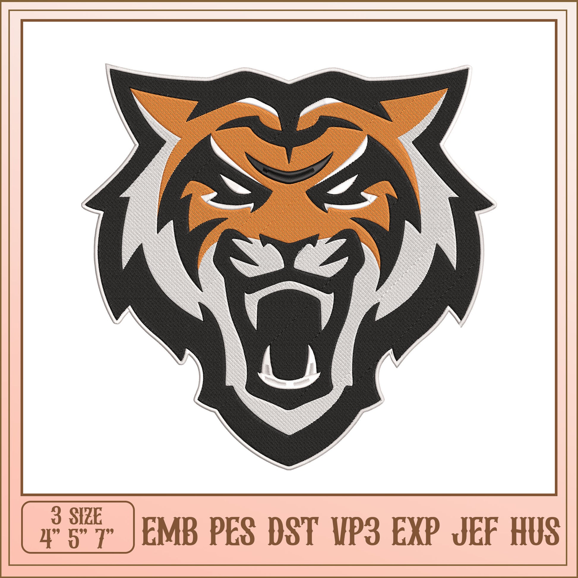 Fierce Tiger Head Embroidery Design in Multiple Formats and Sizes