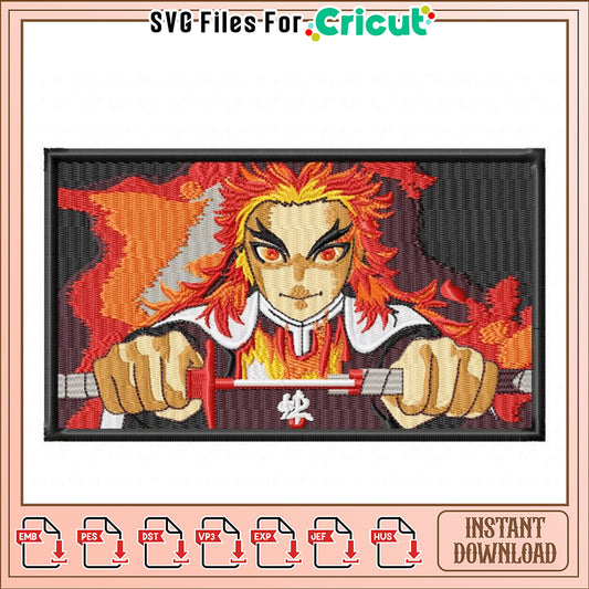 Fiery Character Embroidery Design for Instant Download