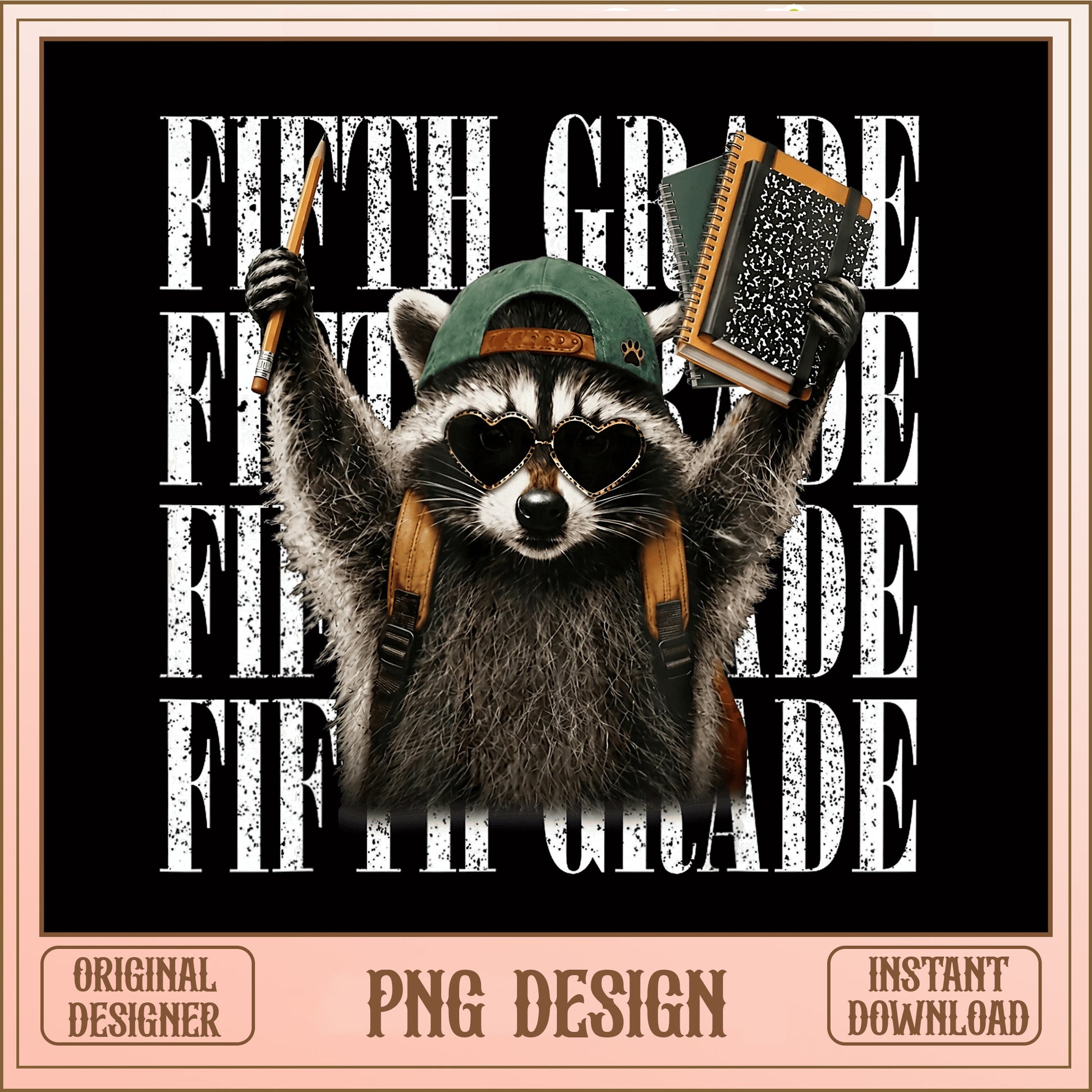Fifth Grade Raccoon PNG, Back To School PNG, Funny Raccoon PNG