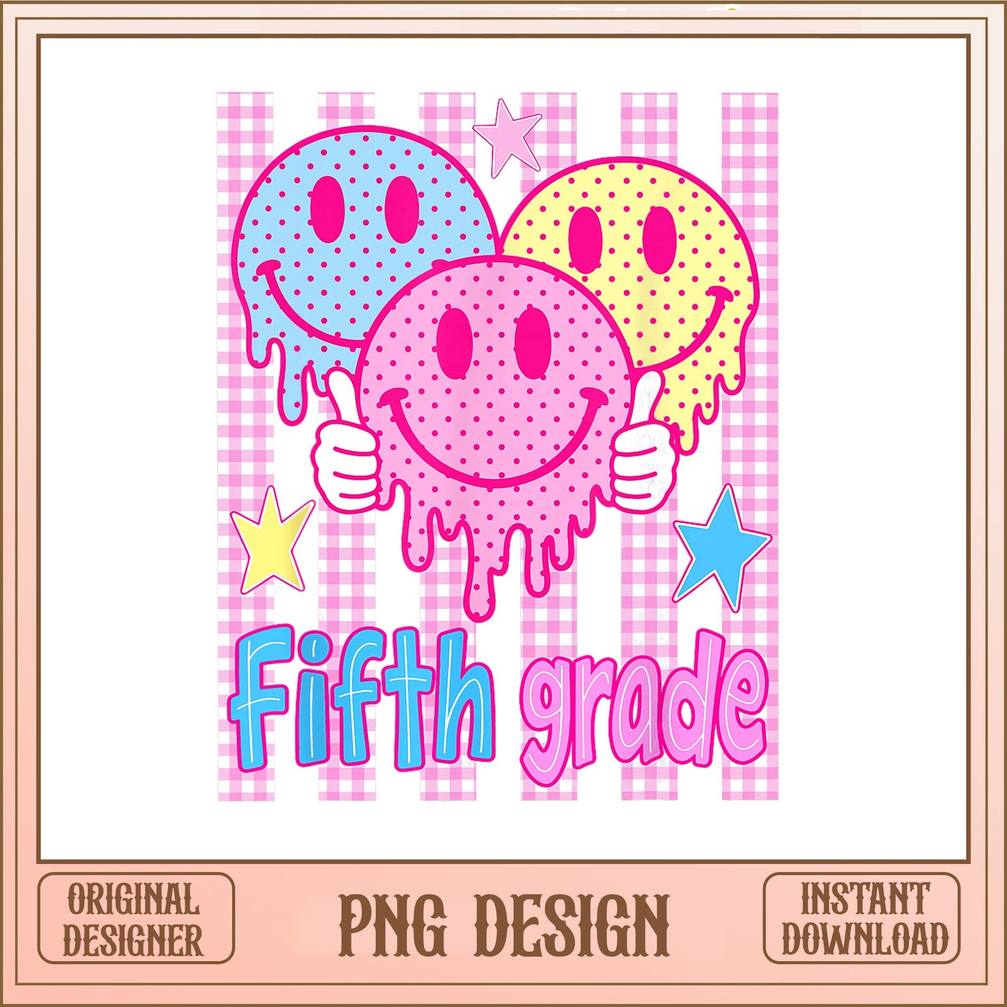 Fifth Grade Smiley Face PNG, Retro Back To School PNG, Teacher PNG