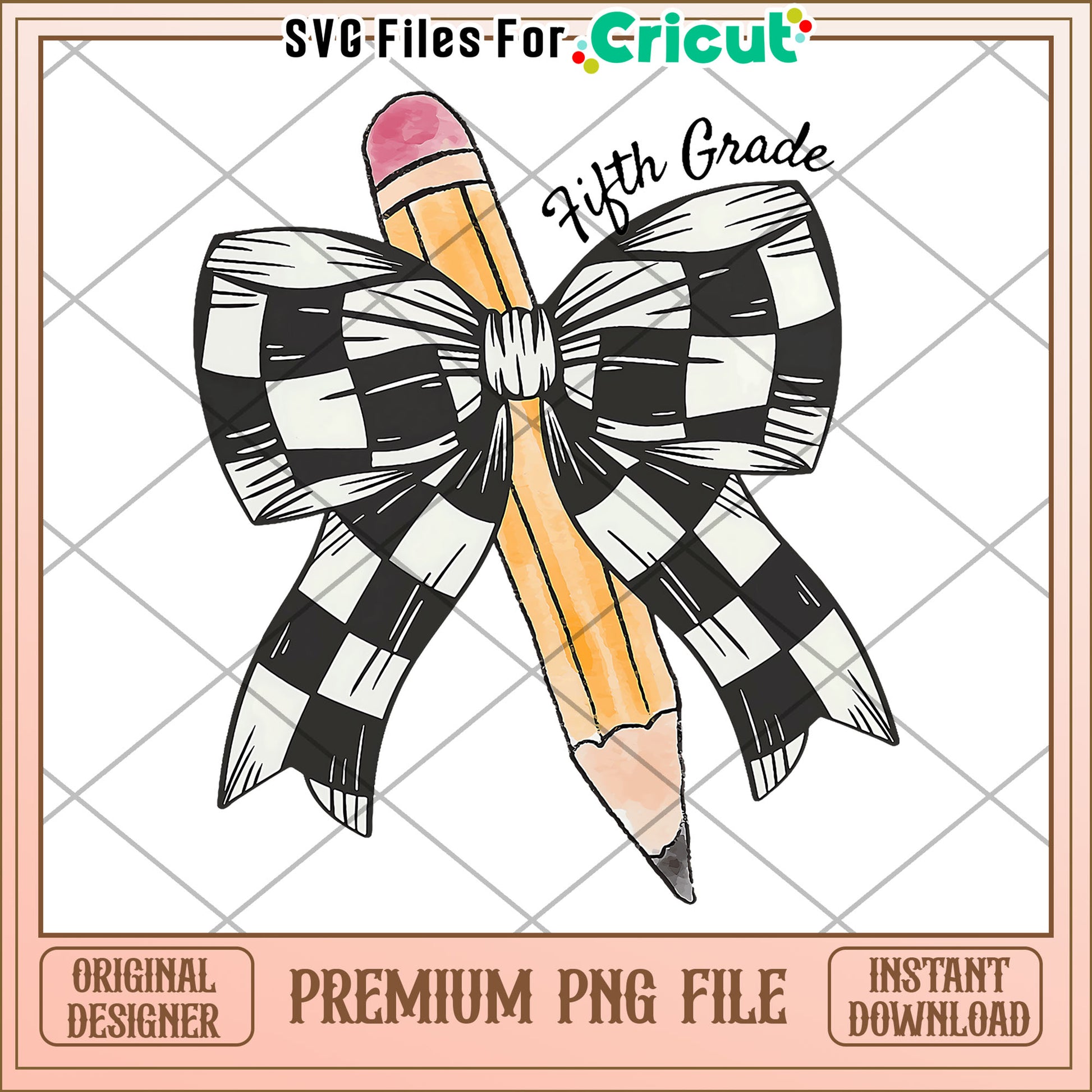 Fifth grade bowtie and pencil design  png, cute design png, back to school time​ png