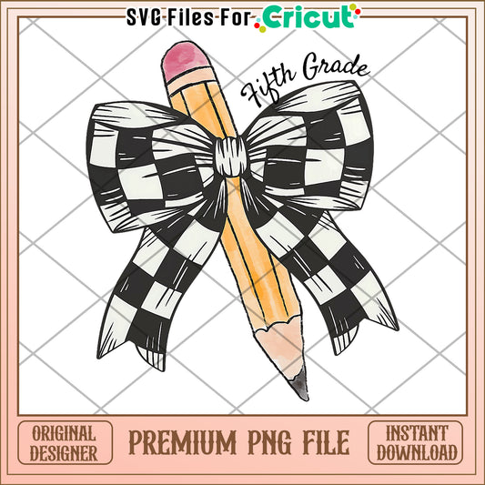 Fifth grade bowtie and pencil design  png, cute design png, back to school time​ png