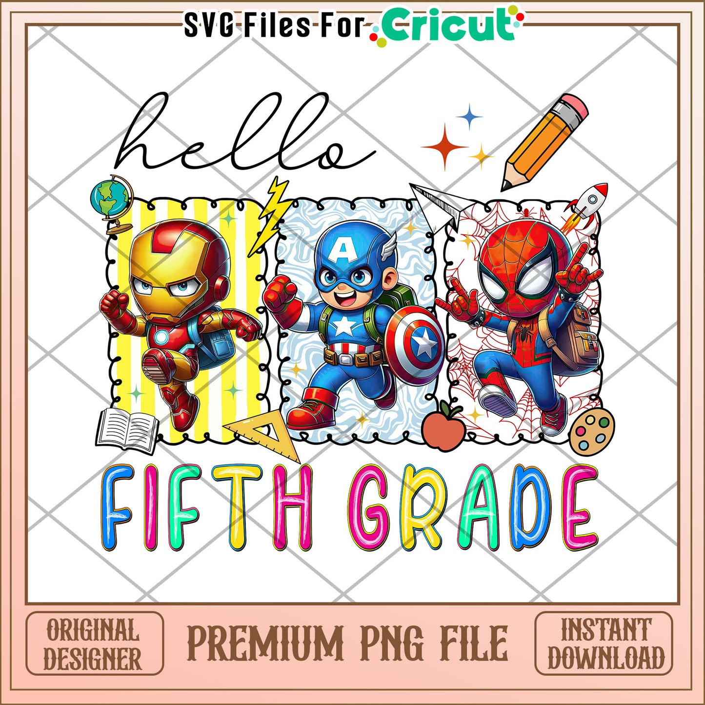 Fifth grade hello png, back to school png, avengers school png