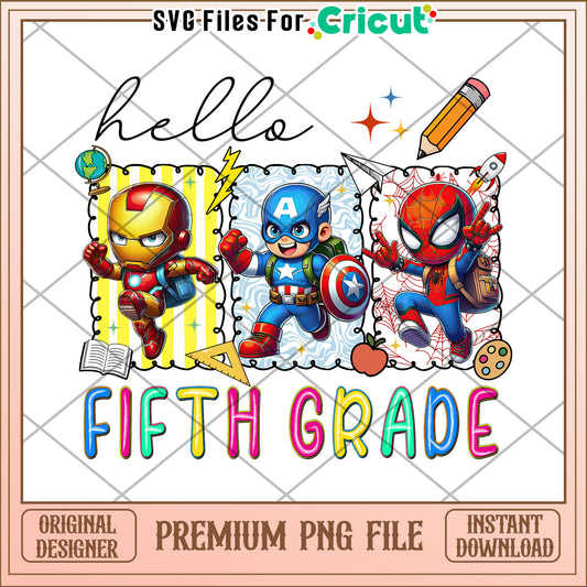 Fifth grade hello png, back to school png, avengers school png