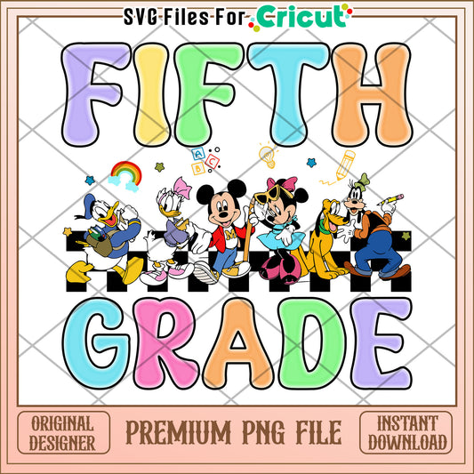 Fifth grade mickey mouse design png, cute design png, back to school time​ png