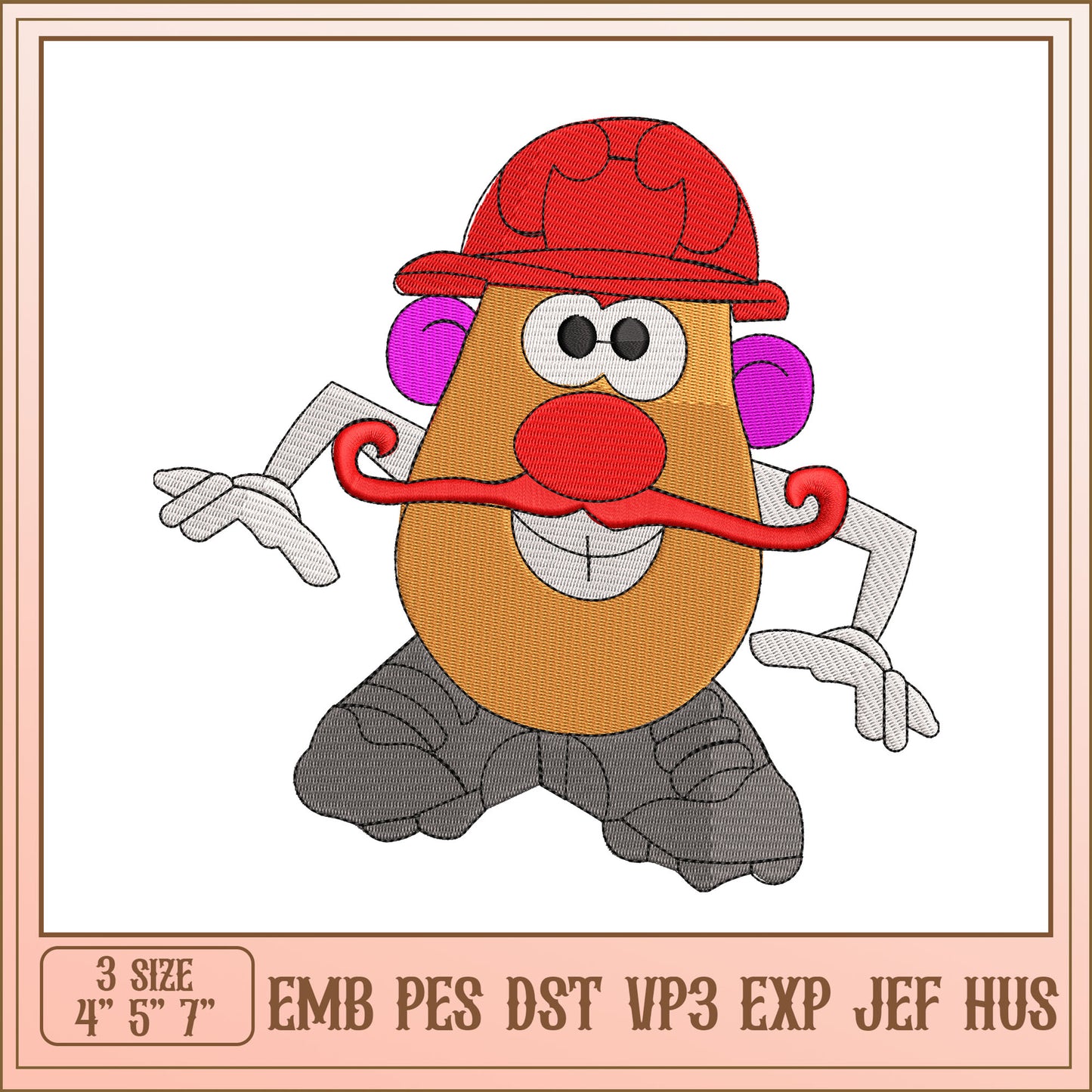 Firefighter Mr Potato Head Embroidery Design