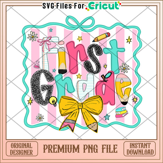 First grade back to school png, fun school essentials png, first day of school png
