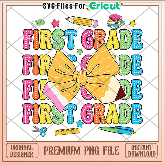 First grade bowtie design png, back to school supplies​ png, cartoon design png