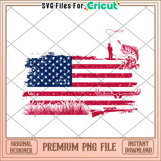 Fishing and hunting american flag png, american flag png