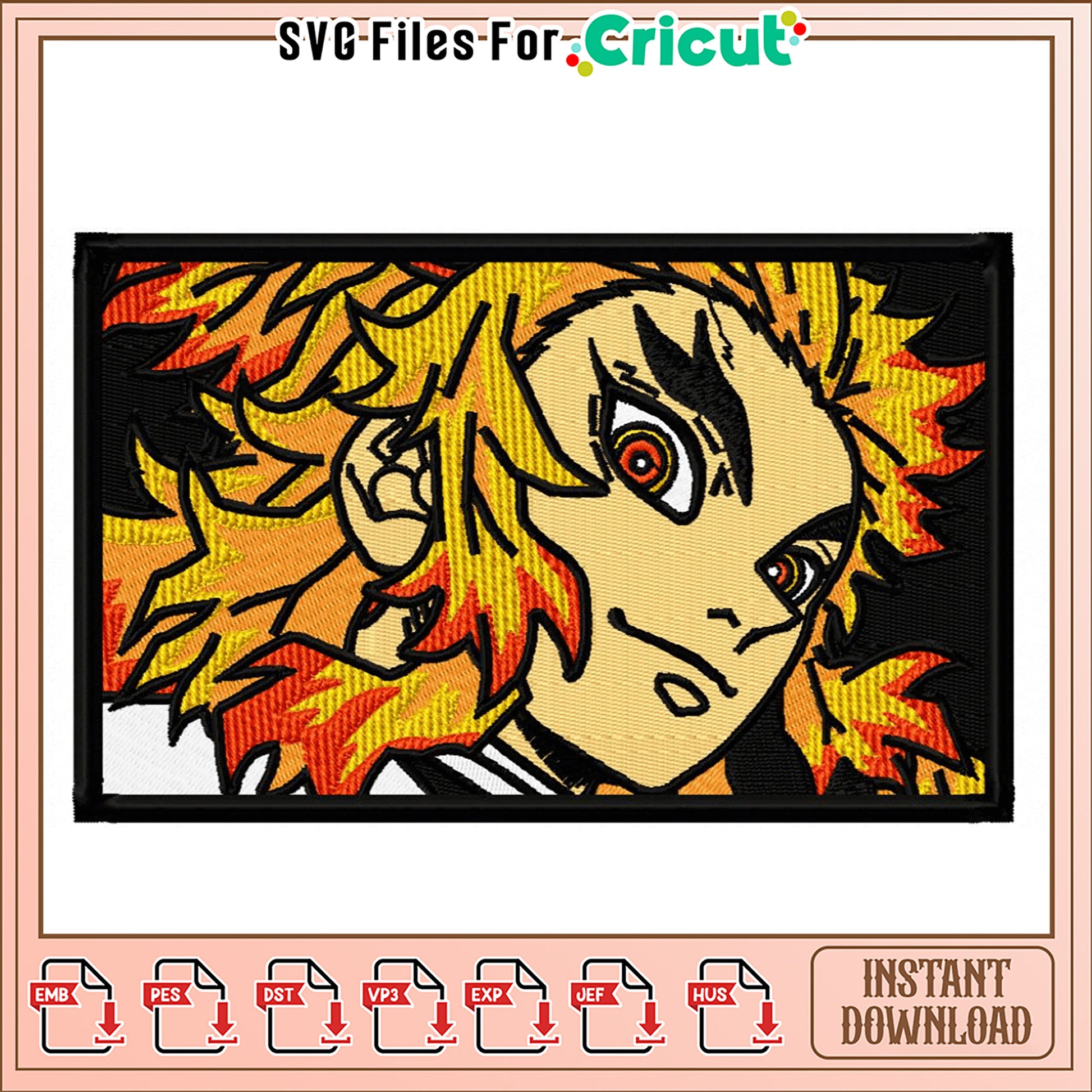 Flame Character Embroidery Design for Creative Projects