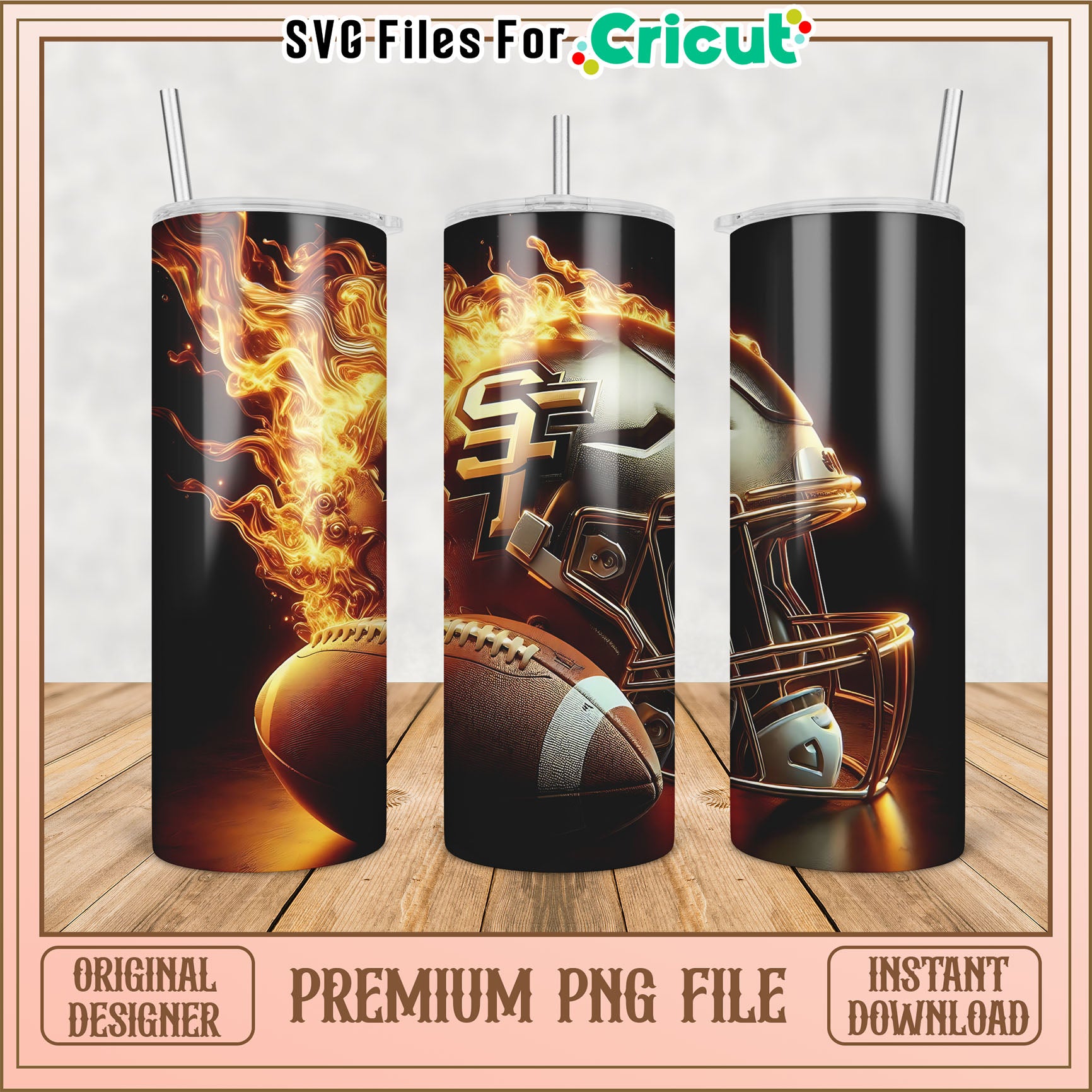 Flame Inspired Football Tumbler PNG for Cricut Instant Download