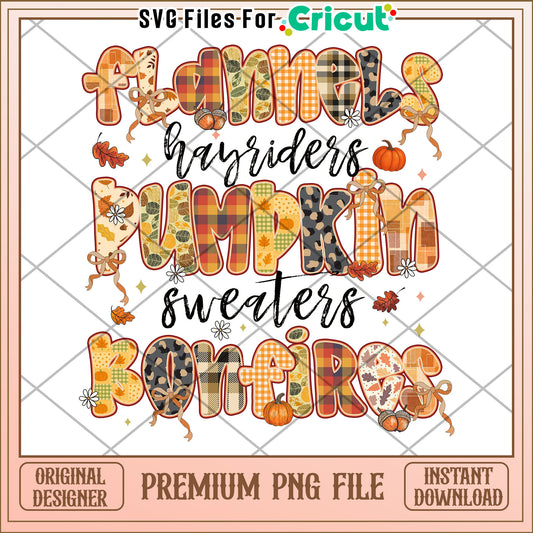 Flanels pumkins bornfires png, greatest time of the year png, halloween holiday png