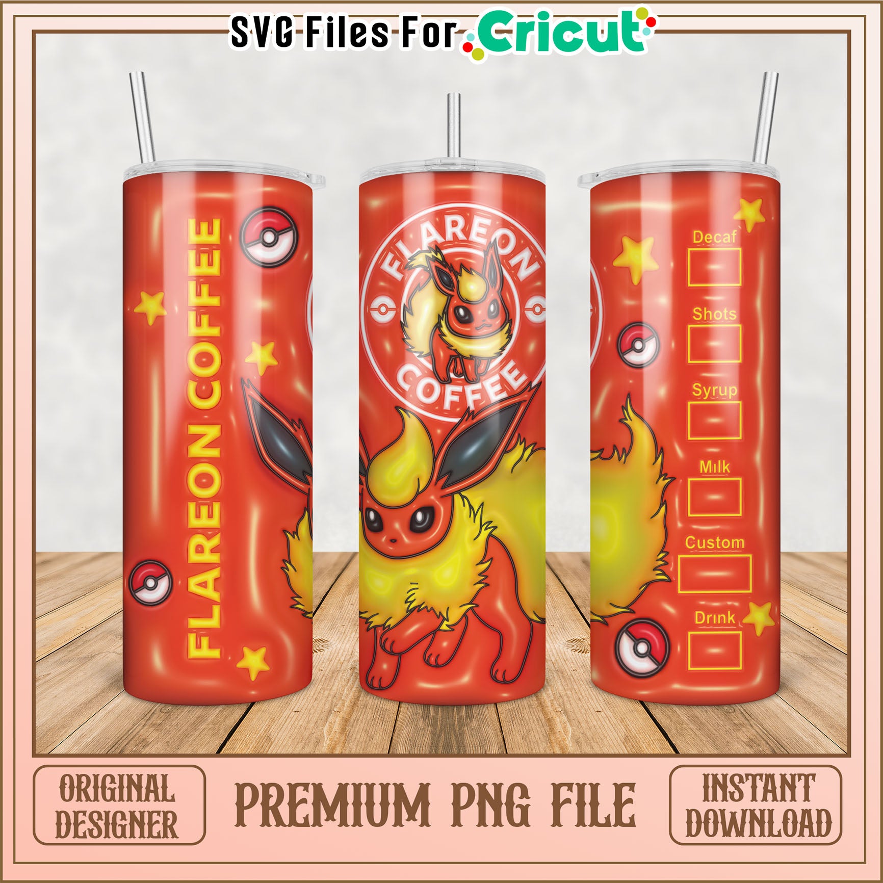 Flareon Coffee Tumbler PNG Design