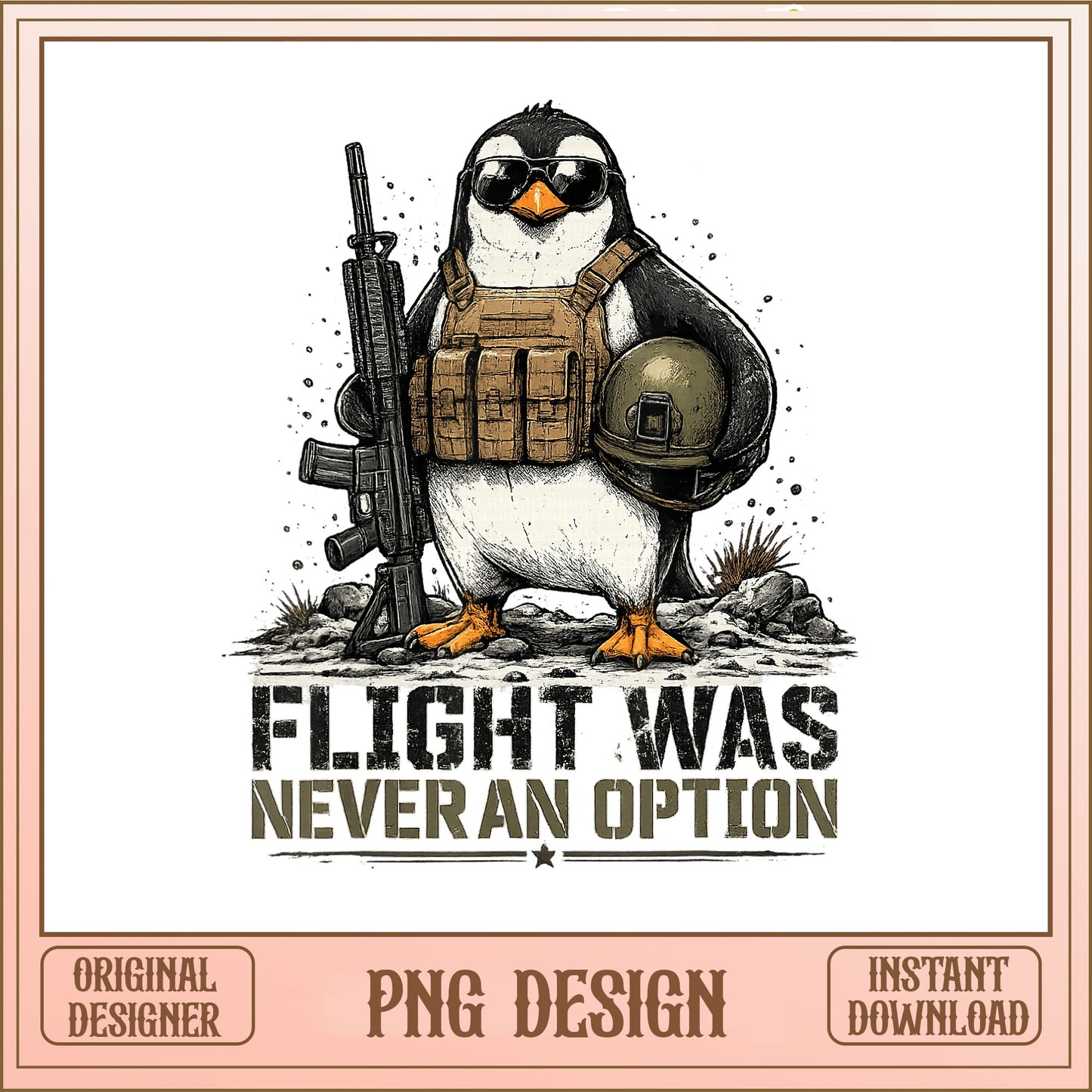 Flight Was Never An Option Penguin PNG, Funny Military PNG, Soldier Penguin PNG