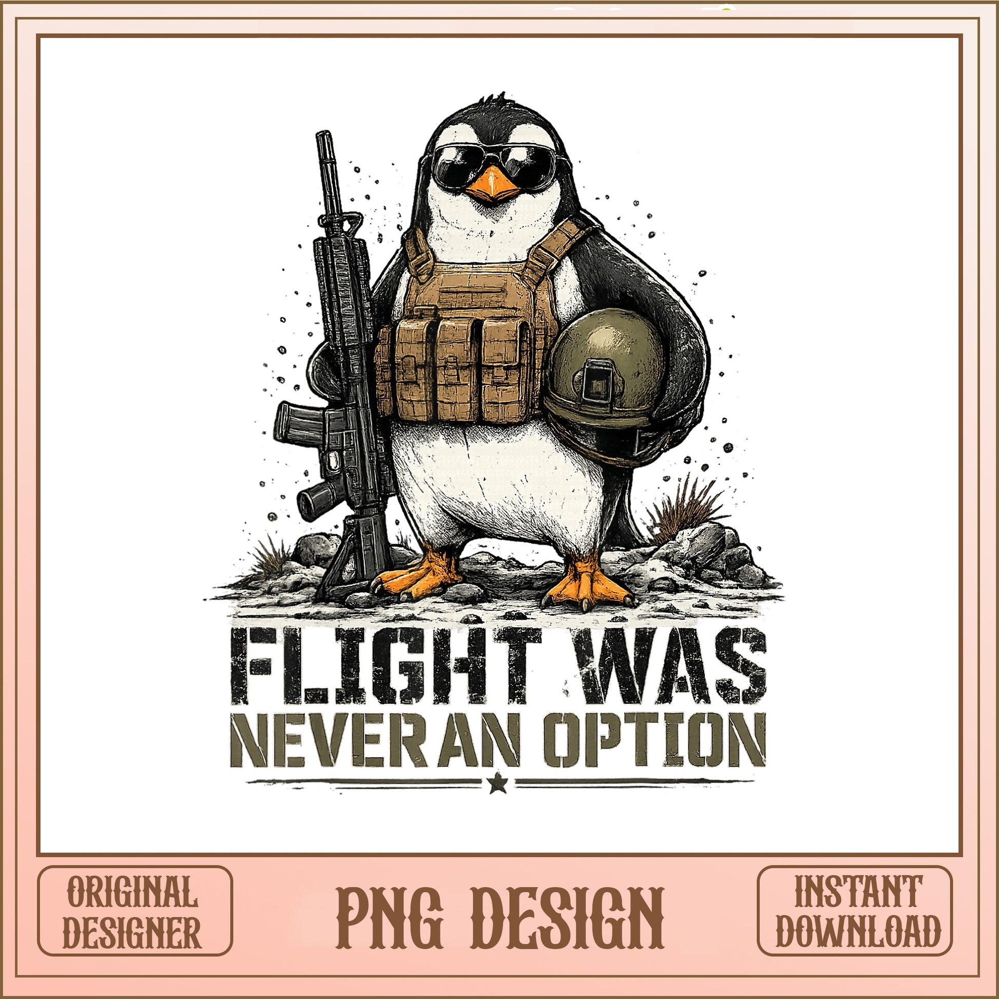 Flight Was Never An Option Penguin PNG, Funny Military PNG, Soldier Penguin PNG