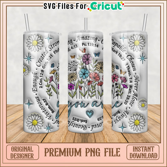 Floral Bible Verse Tumbler PNG