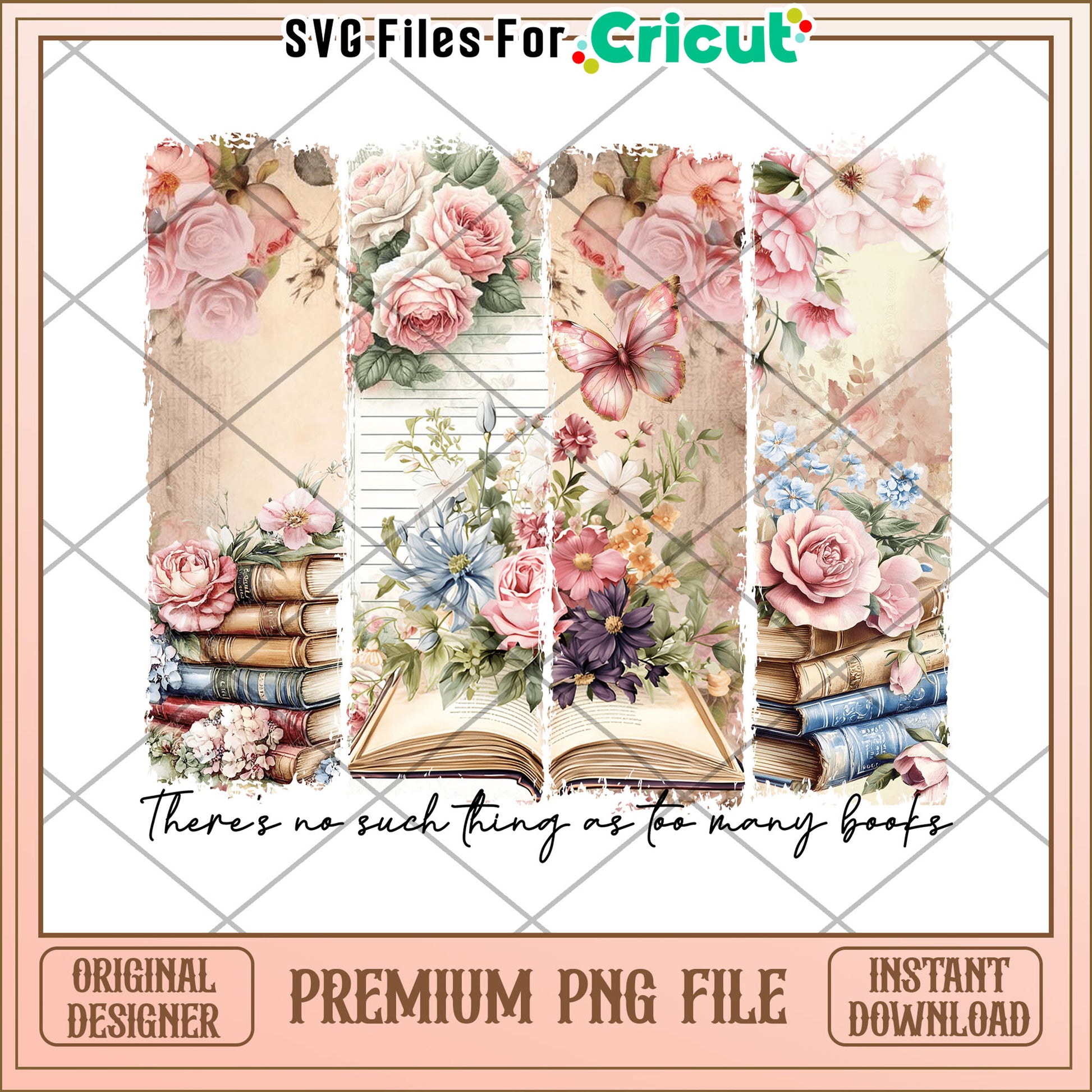Floral Book Stack PNG Sublimation Design