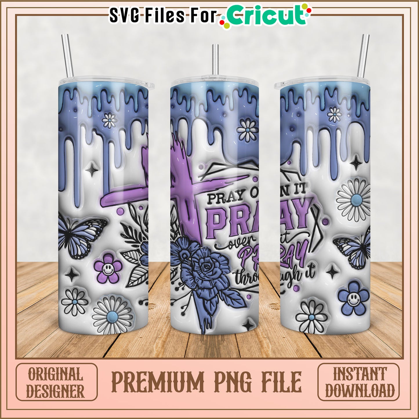 Floral Cross Tumbler PNG Design