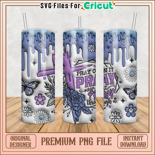 Floral Cross Tumbler PNG Design