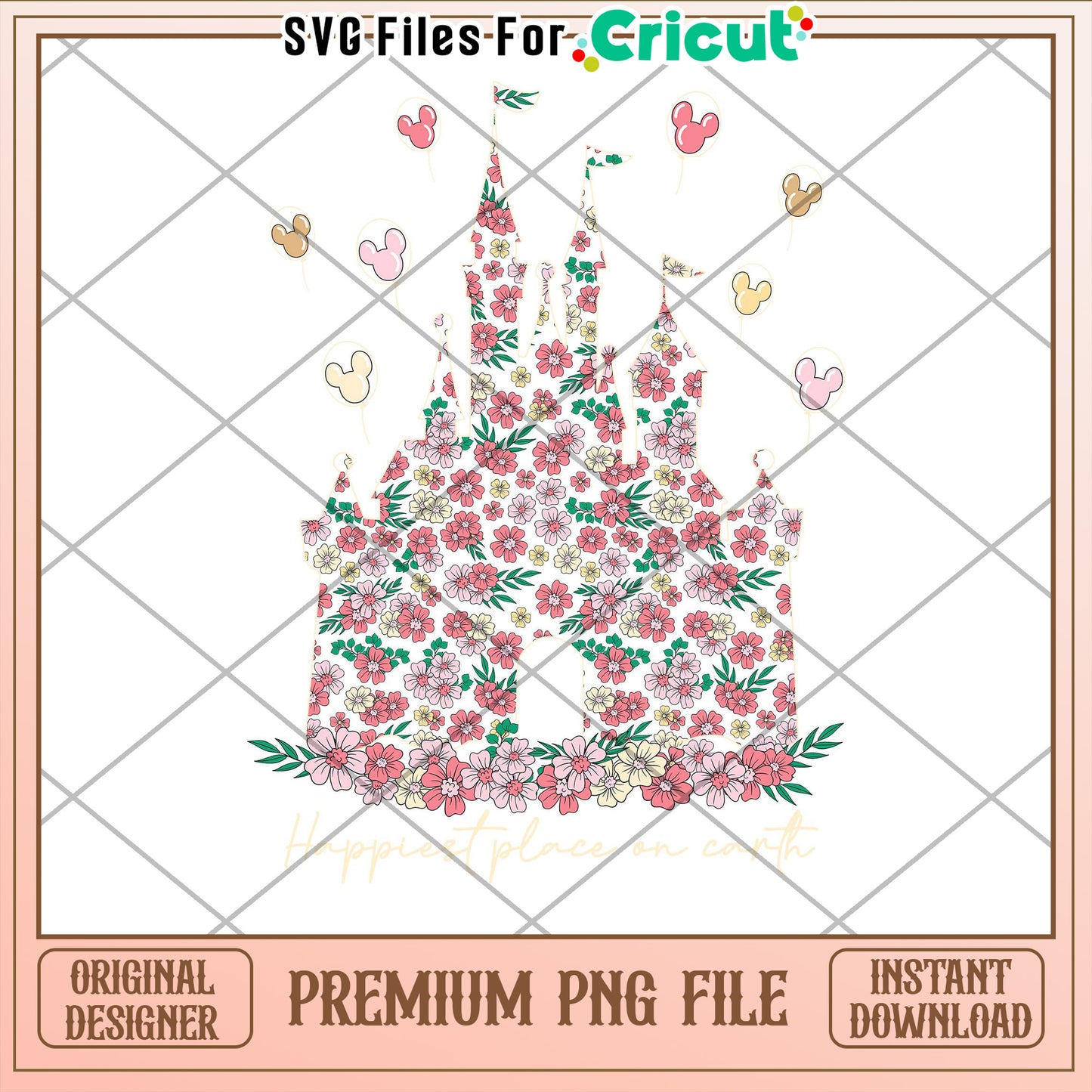 Floral Disney Castle PNG Cricut File