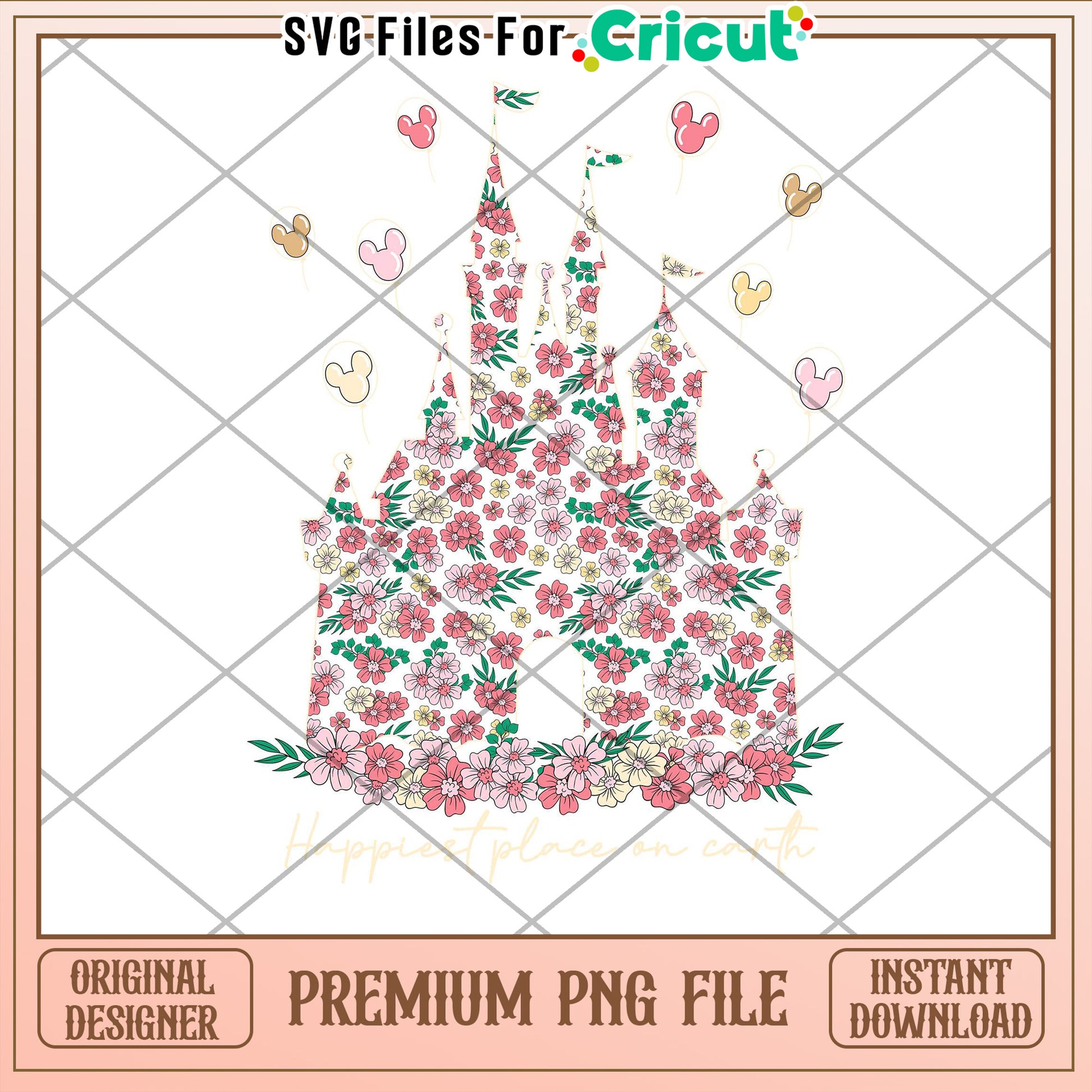 Floral Disney Castle PNG Cricut File
