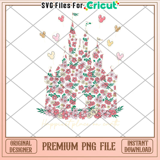 Floral Disney Castle PNG Cricut File