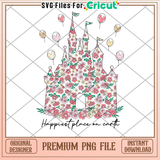 Floral Disney Castle PNG Printable