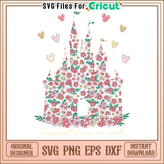 Floral Disney Castle SVG, PNG, EPS, DXF