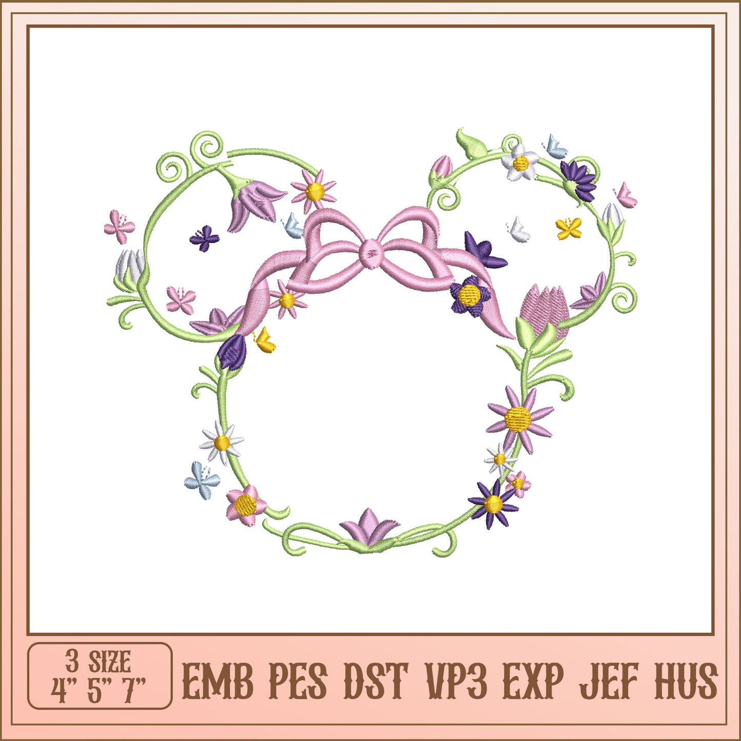 Floral Minnie Mouse Embroidery Design