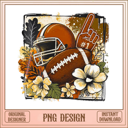 Floral Football PNG, Fall Football Sublimation, Game Day PNG