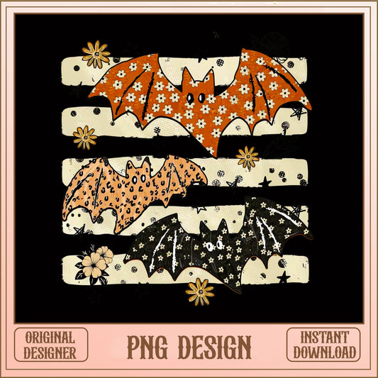 Floral Leopard Halloween Bat PNG, Spooky Bat Bundle PNG, Halloween PNG