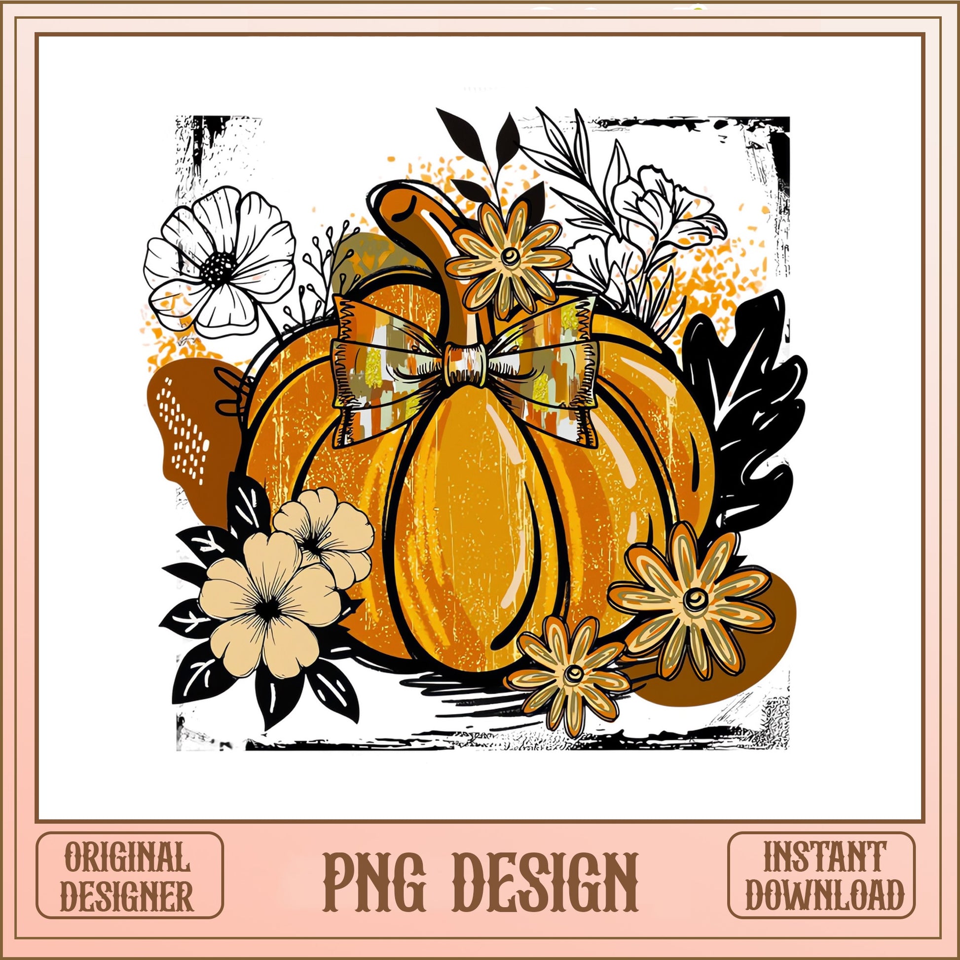 Floral Pumpkin PNG Sublimation Design, Fall Autumn PNG, Thanksgiving PNG