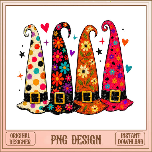Floral Witch Hat Bundle PNG, Halloween Witch Hats PNG, Boho Halloween PNG