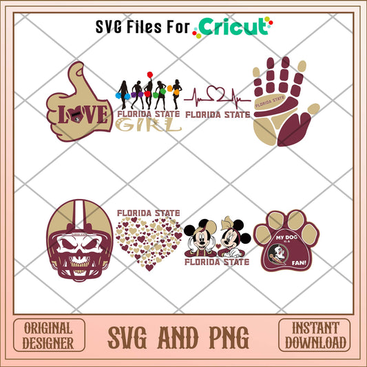 Florida State seminoles heart svg, Florida seminoles svg bundle, NCAA svg