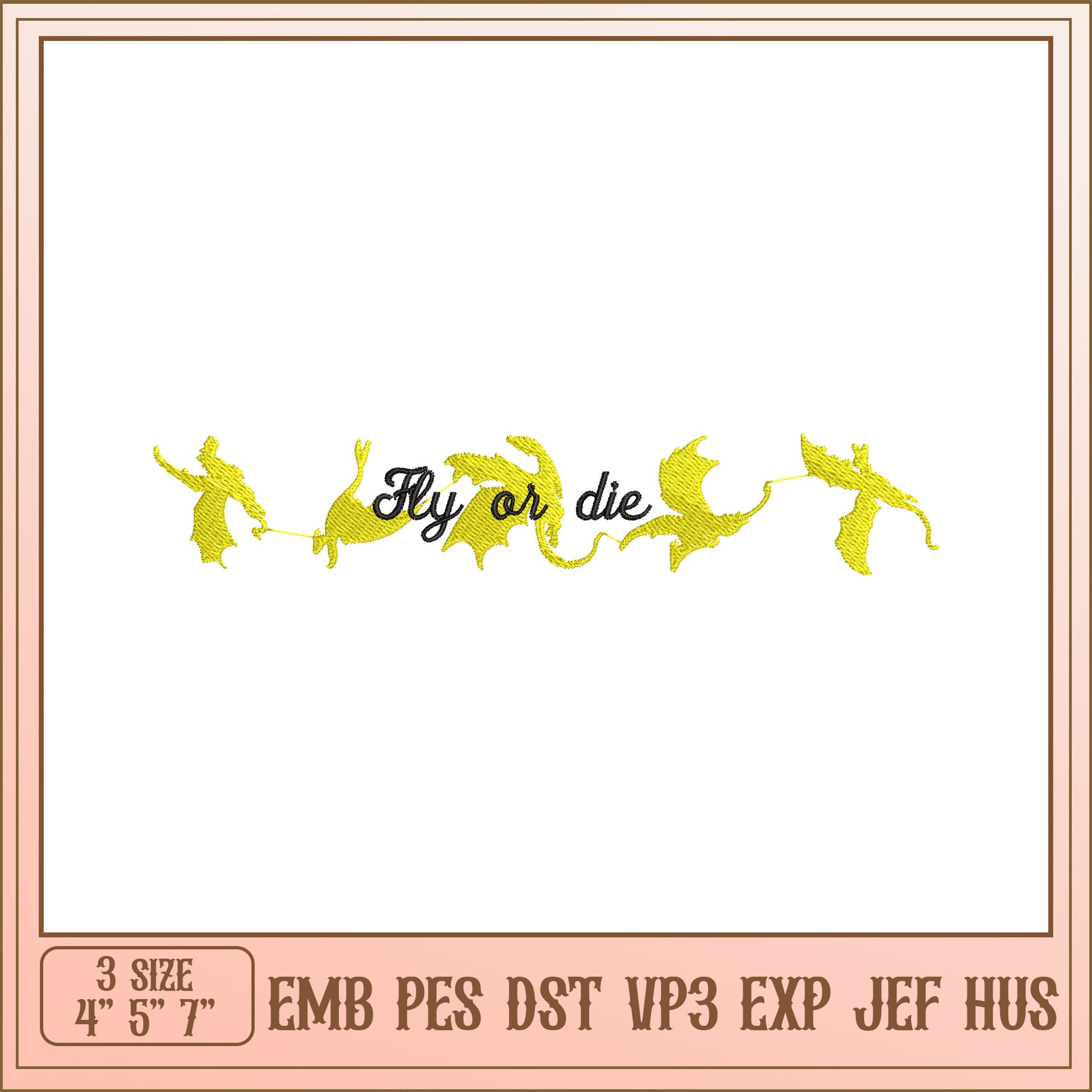 Fly Or Die Dragon Embroidery Design
