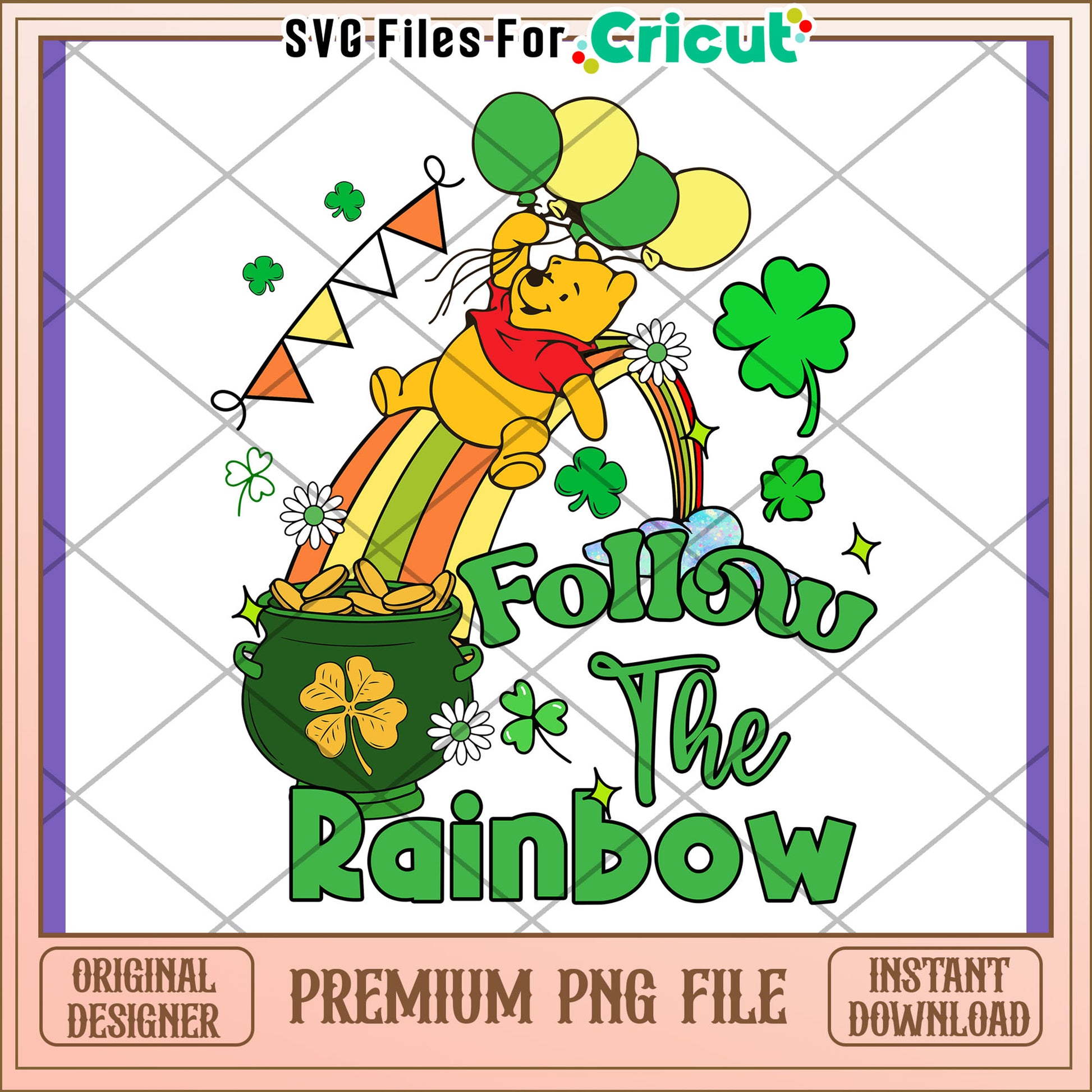 Follow the Rainbow Winnie the Pooh PNG Design Download