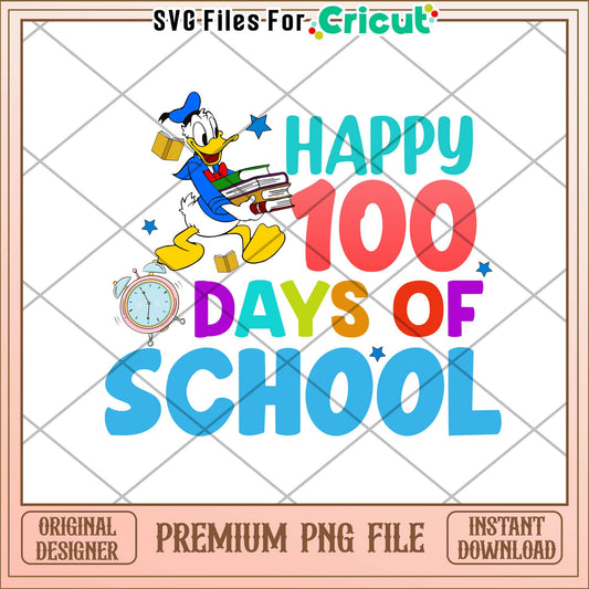 Font design happy 100 days of school png, donald duck png