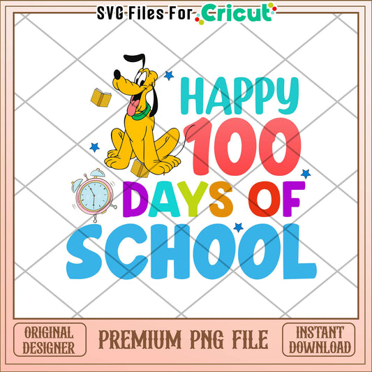 Font design happy 100 days of school png, pluto dog png