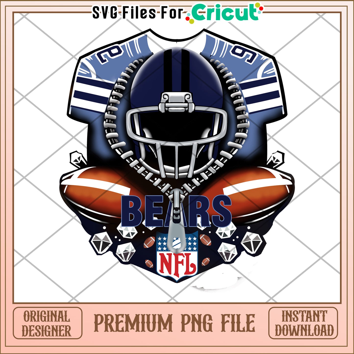 Football Bears Helmet Design, Premium PNG File for Cricut Users