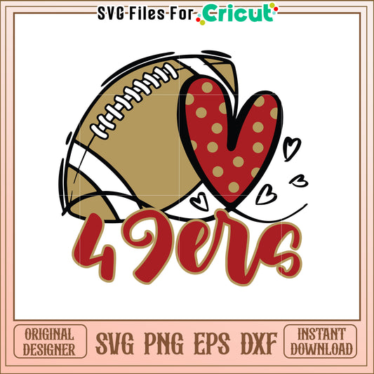 Football Heart SVG Design for 49ers Fans Love