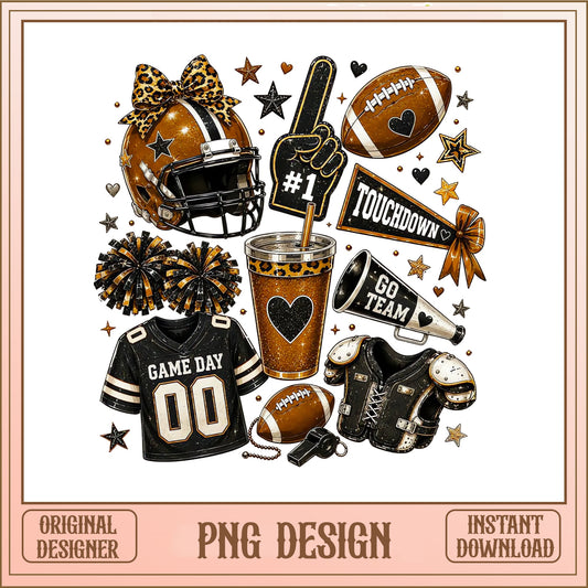 Football Game Day PNG, Leopard Cheetah Football Clipart, PNG