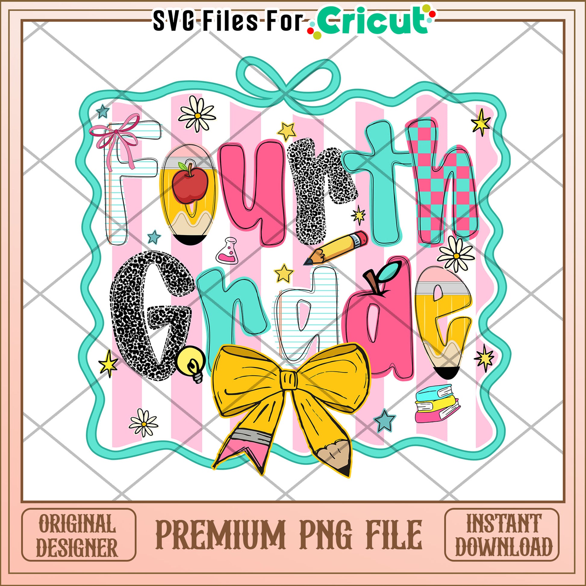 Fourth grade back to school png, fun school essentials png, first day of school png