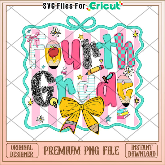Fourth grade back to school png, fun school essentials png, first day of school png