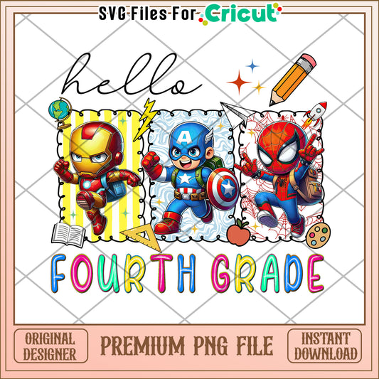 Fourth grade hello png, back to school png, avengers school png