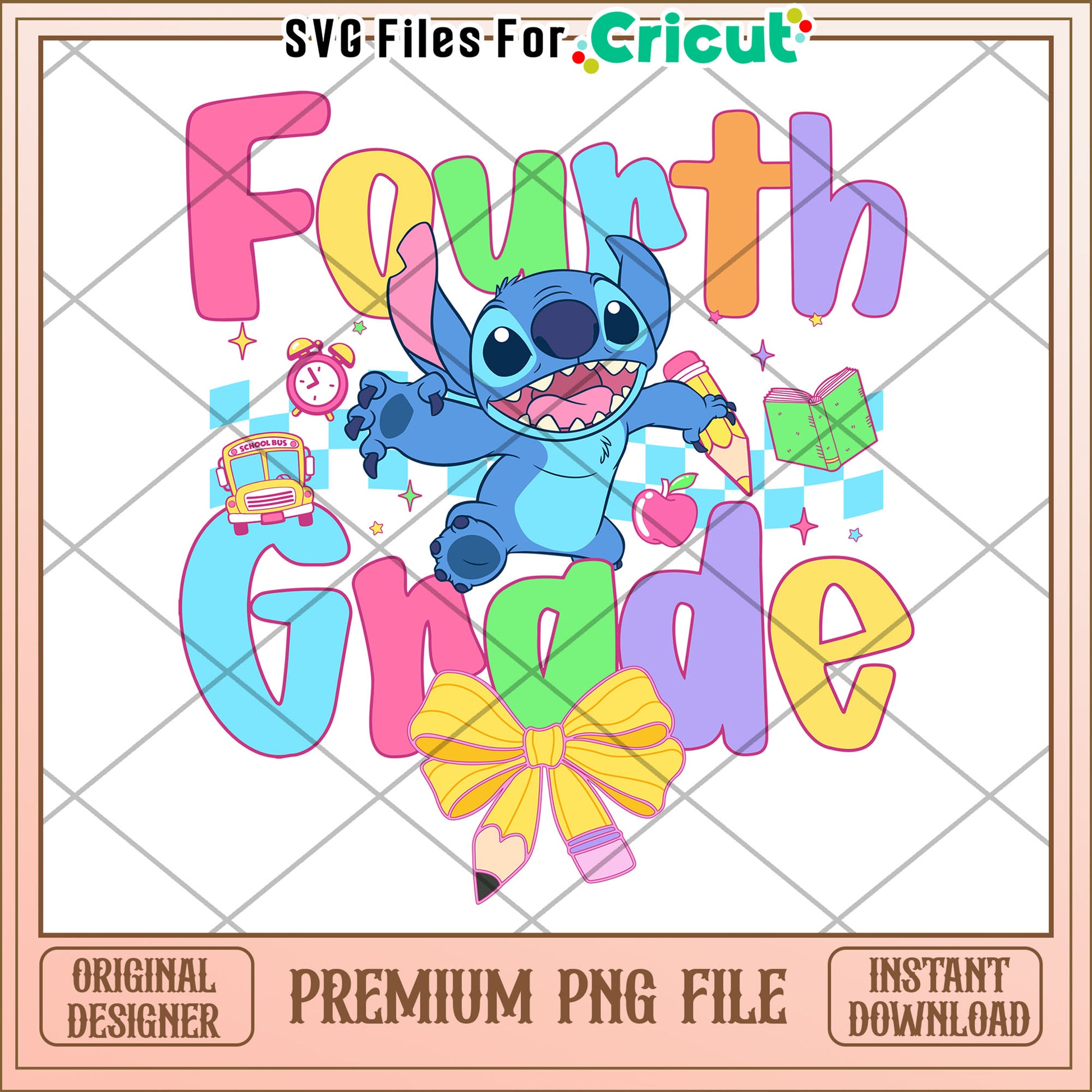 Fourth grade stitch school design png, back to school quote png, cute student png