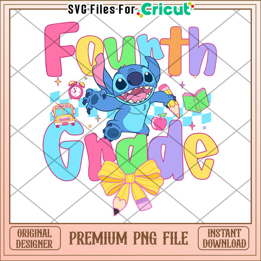 Fourth grade stitch school design png, back to school quote png, cute student png